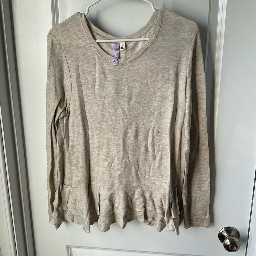Alpha Cream Long Sleeve Top w/ Ruffled Back
